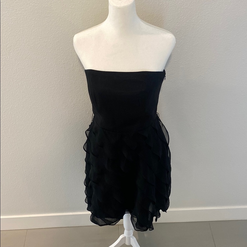 Black Strapless Ruffled Mini Dress